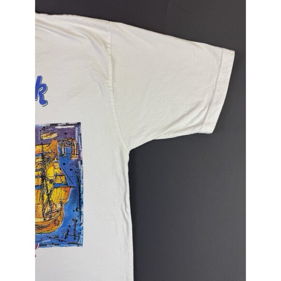 Rare Vintage 90s Hard Rock Cafe Port Of Rock Art Guitar White XL Shirt Music Tee - Picture 7 of 13